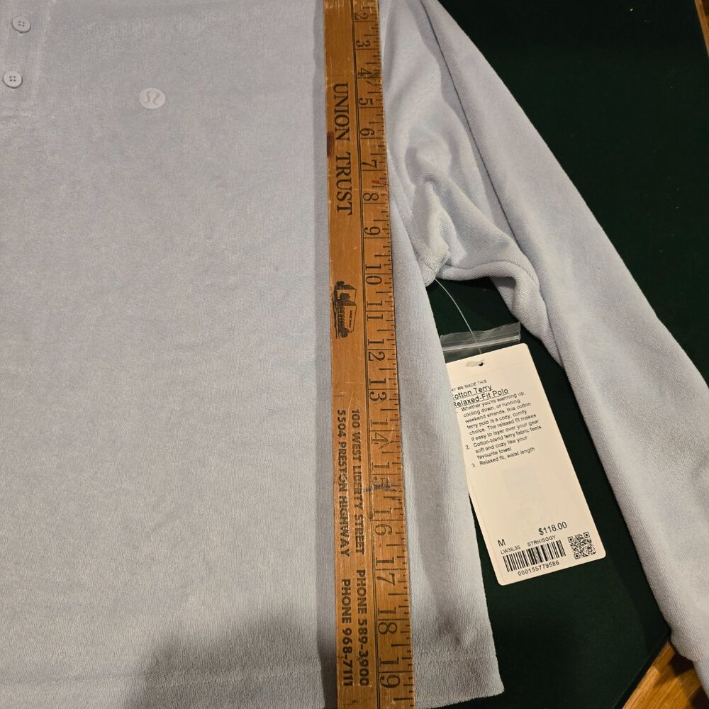 Lululemon Mens M Medium Cotton Terry Relaxed Fit Polo NWT NEW SOFT Light Blue - Picture 13 of 15